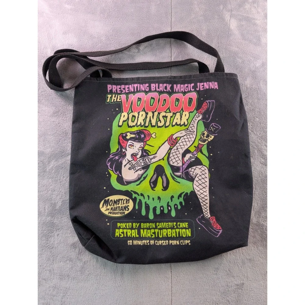 Monsters and Martians Black Voodoo Pornstar Graphic Canvas Tote Bag